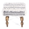 Lisbone Sheesham Wood Mid Century Square Stool in Grey Fabric   Fringes Upholstery