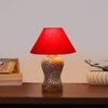 Devansh Conical Red Cotton Shade Lamp With Wood & Mosaic Glass Base For Decoration/Office/Home/Gifting/Study For Decoration/Office/Home/Gifting/Study -(10X10X14.5) Inches -A