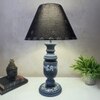 Pillar Dotted Stone Grey Black Wooden Table Lamp in Grey