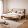 Linea Solid Wood Queen  Size Upholstered Bed Without Storage (Provincial Teak Finish, Grey Colour)