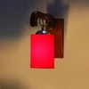 Devansh Solid Wood Electric Wall Light in Brown Colour with Red Shade Count of 1 Light