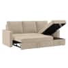 Kylo 3 Seater Velvet LHS Pull Out Sofa Cum Bed in Cream Color With Storage