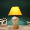 Devansh Conical Yellow Cotton Shade Lamp With Wood & Mosaic Glass Base For Decoration /Office/Home/Gifting/Study For Decoration /Office/Home/Gifting/Study -(10X10X14.5) Inches -