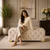 Doe Buck Velvet Tufted Bench in Beige Colour with Gold Base