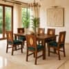 Globally Indian Elodie Solid Sheesham Wood 6 Seater Dining Table Set 6 Chairs Teal Blue
