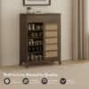 Fujiwara 20 Pair Solid Wood and Cane Shoe Cabinet With Drawer In Danish Walnut Finish