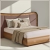Elowen Softline Queen Size Bed in velvet With Oak wood Frame & Hydraulic Storage