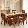 Globally Indian Nivaan Solid Sheesham Wood 6 Seater Dining Table Set 6 Chairs Terracotta Orange
