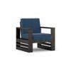 Parson 1 Seater Wooden Sofa In American Walnut Finish (Midnight Indigo Blue)