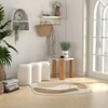 Wooden Twist Molecule Boucle Upholstered Ottoman Bench in Beige Colour