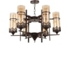 Eliante 6-Light Chandelier, Mild Steel, Glass And Wood, Modern Hanging Ceiling Light Fixture