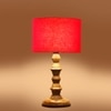 Devansh Red Cotton Table Lamp With  Wood Natural Base (7X7X15.5 Inches)-4