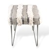 Velas Sheesham Wood Mid Century 2 Seater Bench With Metal Legs In Grey Fabric With Fringes