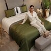 Stoa Paris 300TC UltrSatin Super King Bedsheet with 2 Pillow Covers Satin Super Olive Green White