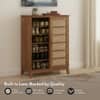 Fujiwara 24 Pair Solid Wood and Cane Shoe Cabinet In Amber Walnut Finish