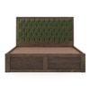Avon Solid Wood Queen Size Bed With Box Storage (Danish Walnut Finish, Moss Green Colour)