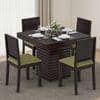 Julian 4 Seater Dining Table With Set Of 4 Oribi Upholstered Dining Chairs (Colour- Avocado Green, Finish- Mahogany)