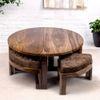 Nashville Sheesham Wood 4 Seater Coffee Table Set In Teak Finish Brown Sparkle Velvet Cushion