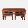 Nilaya Sheesham Wood Nesting Coffee Table Set in Honey Oak Finish with Cushioned Stools