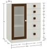 Rivera Crockery Unit-cum-Chest of Drawers with 5 Drawers and Toughened Glass Ivory - Coffee Walnut