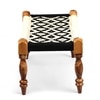 Oakville Sheesham Wood 2 Seater Maachi Bench In Black & White Rope Canning