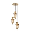 Isla 3 Light Ceiling Pendant In Brass Finish Metal With Amber And Frosted White Glass Shades