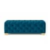 Doe Buck Velvet Tufted Bench in Teal Colour with Gold Base