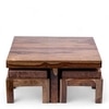 Blane Sheesham Wood 4 Seater Coffee Table Set In Teak Finish Brown Sparkle Velvet Cushion