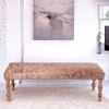 Cairo Soild Wood Bench In Velvet Brown Fabric