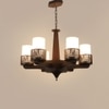 Eliante 6-Light Chandelier, Mild Steel, Glass And Wood, Modern Ceiling Lighting Fixture
