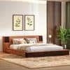 Mahe Solid Wood Queen Size Bed In Dual Tone With Tan Leatherette