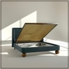 Nobella Opal Queen Size Bed in Grey Blue Velvet with Spherical Legs, Oak Wood Frame & Hydraulic Storage