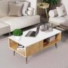 Hexa Engineered Wood Modern Coffee Table With Golden Metal Legs In Giant Wood And Frosty White