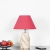 BURFORD Small Distress White Finish  Wood Table Lamp With Maroon Cotton Shade