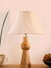 Devansh Off-White Cotton Vintage Cross Pleated Lamp With Wood Base (12X19.25)