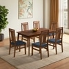 Saar Teak Wood Compact Dining Table 6 Seater with 6 Tessa Dining Chairs (Finish: Espresso Teak, Colour: Lapis Blue)