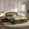 Eden Upholstered King Size Hydraulic Storage Bed In Berry Orchid Colour with Danish Walnut Finish