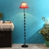 Zinnia Red Fabric Floor Lamp with Black Iron Base