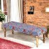 Cairo Solid Wood 2 Seater Bench In Bird Print Grey Kantha Fabric