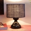 Johnson Blue Natural Fiber Shade Table Lamp with Black Iron Base