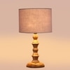 Devansh Grey Cotton Table Lamp With  Wood Natural Base (7X7X15.5 Inches)-7
