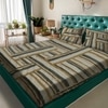 Olive Green Abstract 180 TC Fitted 1 King  Bedsheet with 2 Pillow Covers