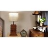 Truffle Brown Wooden Table Lamp with Yellow Printed Fabric Lampshade