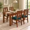 Globally Indian Ankura Solid Sheesham Wood 4 Seater Dining Table Set 4 Chairs Teal Green