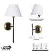 BARBOUR Single Light Black and Brass Wall Fitting with White Shade