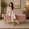Doe Buck Velvet Tufted Storage Bench in Pink Colour with Gold Legs