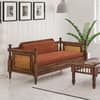 Rattan Solid wood Three Seater sofa in Provincial TeakCopper Orange Colour Fabric