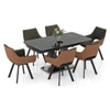 Caribu 6 to 8 Extendable Dining Table, Finish-Black marble color High Gloss with Set of 6 Casey Swivel Dining Chair in Dual Tone