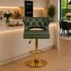Doe Buck Verona Faux Leather Adjustable Bar Stool in Green Colour with Gold Base