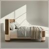 Heritage Cane Upholstered King Size Bed in Linen With Oak wood Frame